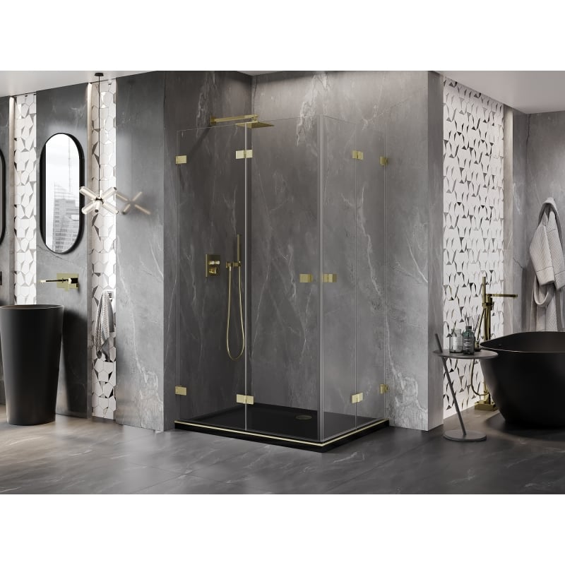 Mexen Lunar-F Duo cabine de douche pliante 90 x 80 cm, transparent, or brossé - 836-090L-080P-55-00