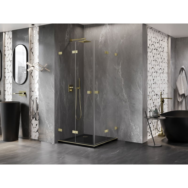 Mexen Lunar-F Duo cabine de douche pliante 90 x 90 cm, transparent, or brossé - 836-090L-090P-55-00