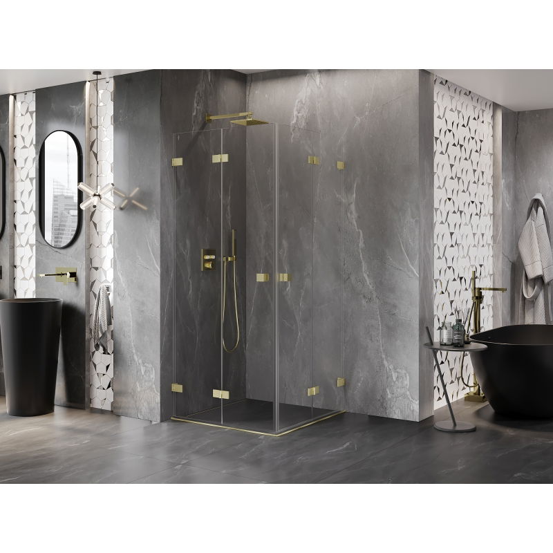 Mexen Lunar-F Duo cabine de douche pliante 90 x 90 cm, transparent, or brossé - 836-090L-090P-55-00
