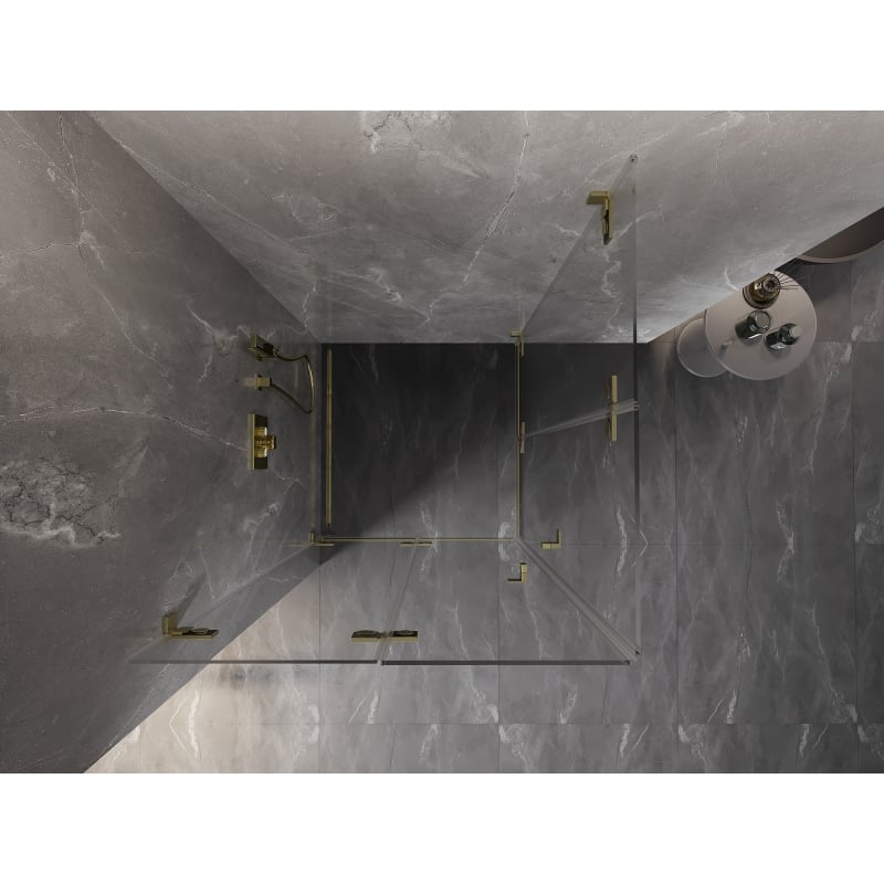 Mexen Lunar-F Duo cabine de douche pliante 100 x 100 cm, transparent, or brossé - 836-100L-100P-55-00