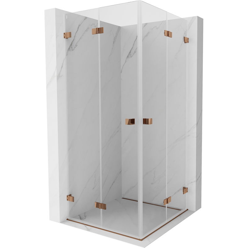Mexen Lunar-F Duo cabine de douche pliante 70 x 70 cm, transparent, or rose - 836-070L-070P-60-00