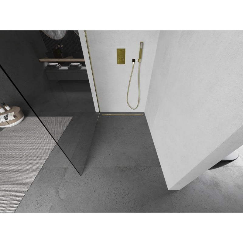 Mexen Kioto paroi de douche Walk-in 60 x 200 cm, transparent 8 mm, or - 800-060-101-50-00