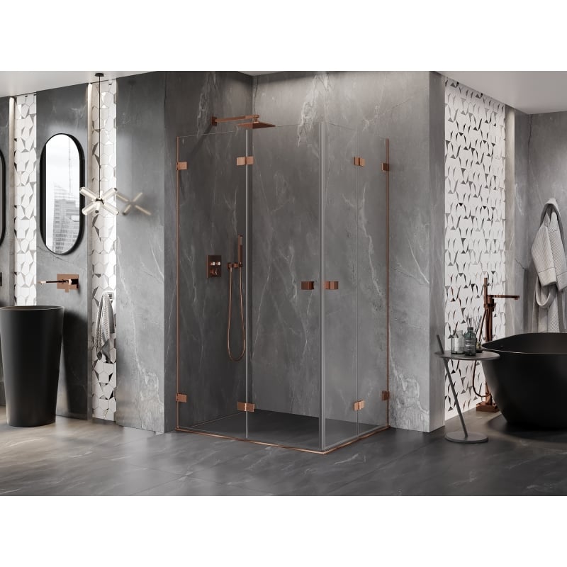 Mexen Lunar-F Duo cabine de douche pliante 100 x 75 cm, transparent, or rose - 836-100L-075P-60-00