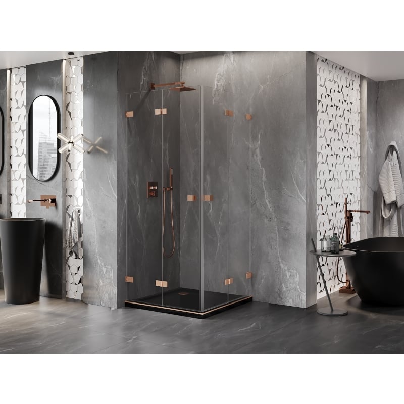 Mexen Lunar-F Duo cabine de douche pliante 70 x 70 cm, transparent, cuivre brossé - 836-070L-070P-65-00