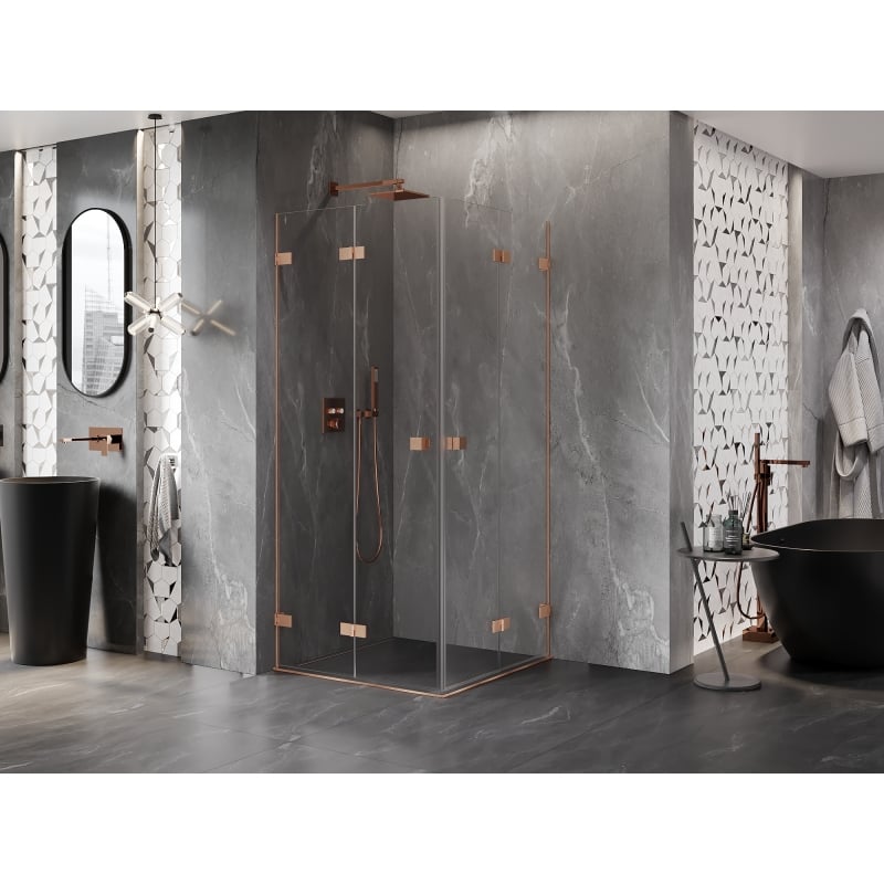 Mexen Lunar-F Duo cabine de douche pliante 70 x 70 cm, transparent, cuivre brossé - 836-070L-070P-65-00