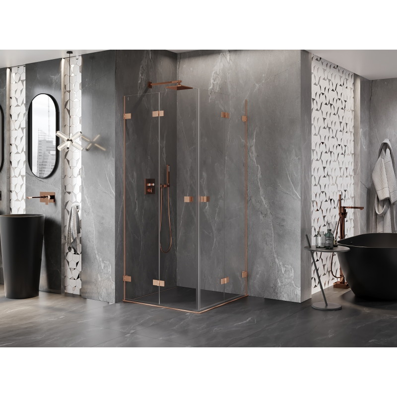 Mexen Lunar-F Duo cabine de douche pliante 75 x 75 cm, transparent, cuivre brossé - 836-075L-075P-65-00