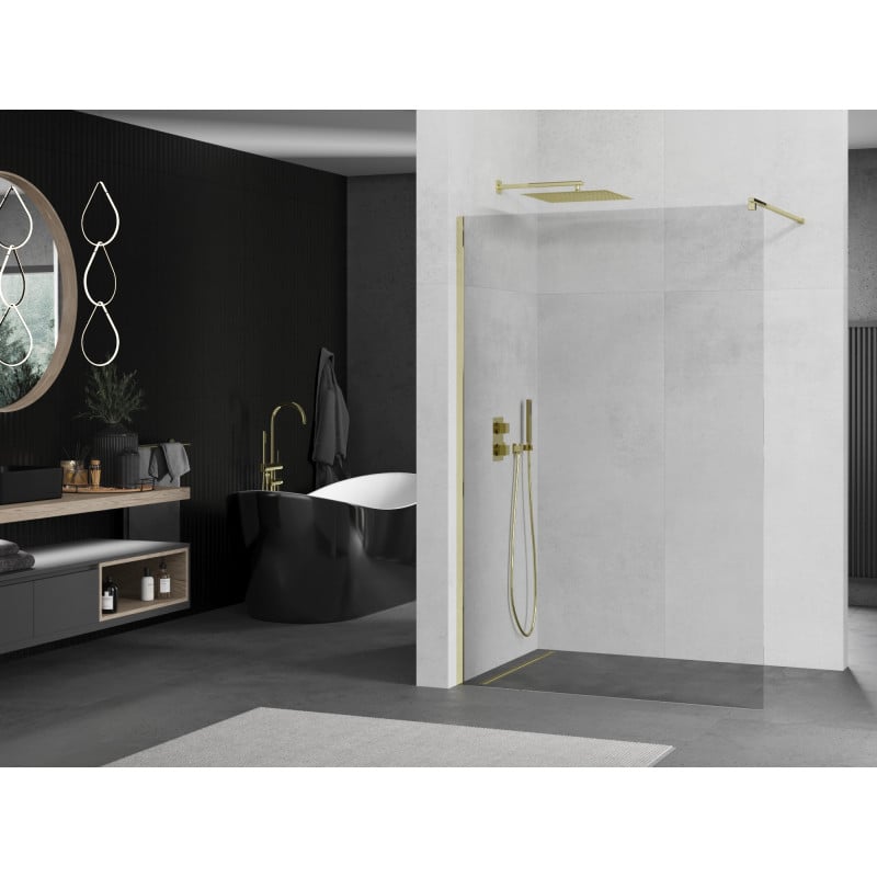 Mexen Kioto paroi de douche Walk-in 120 x 200 cm, transparent 8 mm, or - 800-120-101-50-00