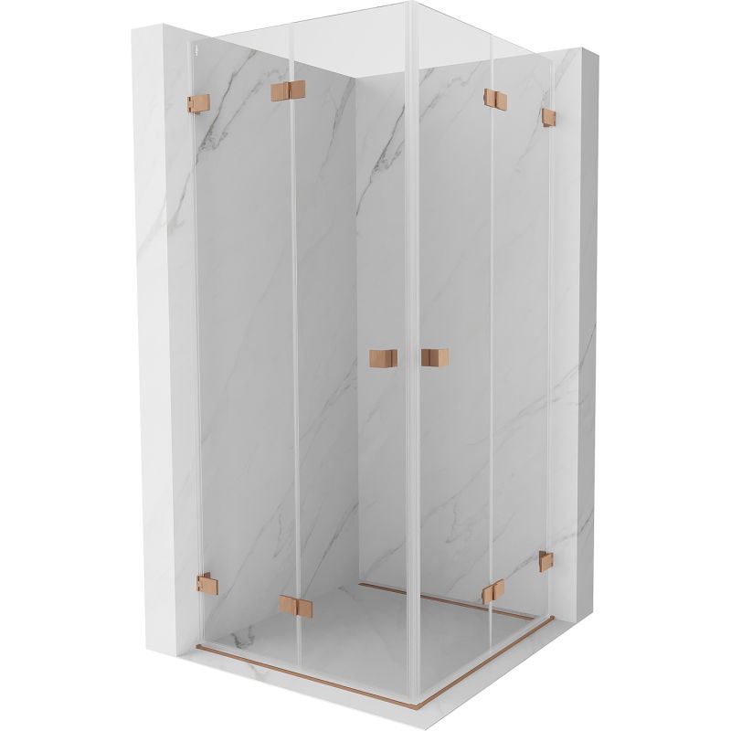Mexen Lunar-F Duo cabine de douche pliante 80 x 80 cm, transparent, cuivre brossé - 836-080L-080P-65-00