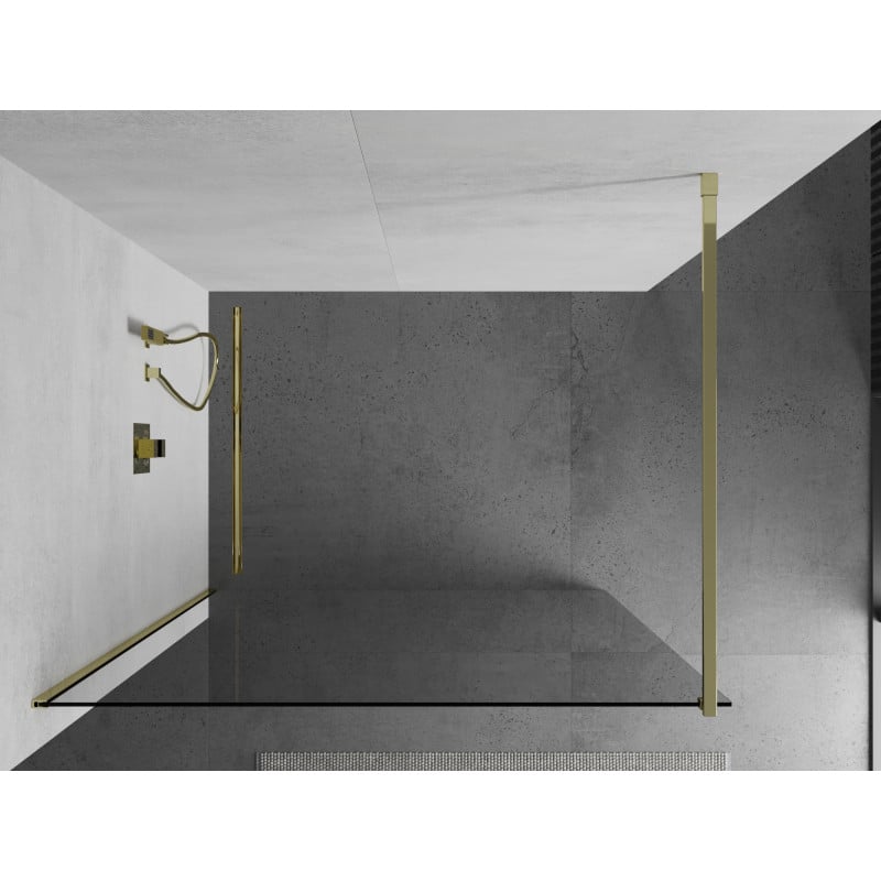 Mexen Kioto paroi de douche Walk-in 140 x 200 cm, transparent 8 mm, or - 800-140-101-50-00