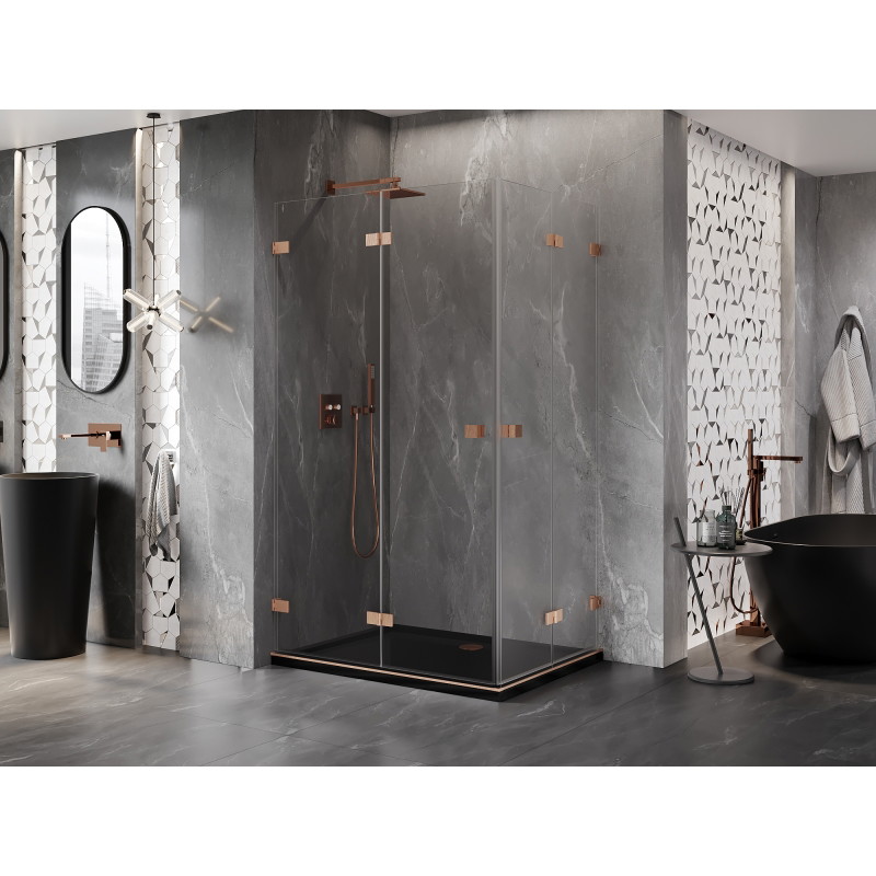 Mexen Lunar-F Duo cabine de douche pliante 90 x 75 cm, transparent, cuivre brossé - 836-090L-075P-65-00