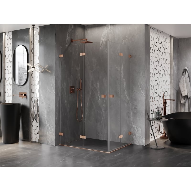 Mexen Lunar-F Duo cabine de douche pliante 90 x 85 cm, transparent, cuivre brossé - 836-090L-085P-65-00