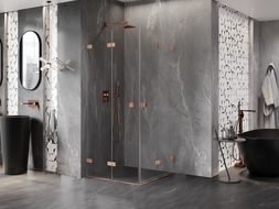 Mexen Lunar-F Duo cabine de douche pliante 100 x 100 cm, transparent, cuivre brossé - 836-100L-100P-65-00