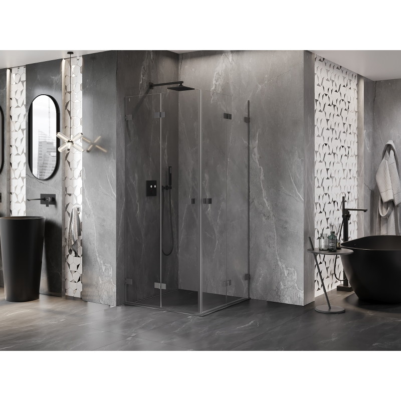 Mexen Lunar-F Duo cabine de douche pliante 90 x 90 cm, transparent, métal gun - 836-090L-090P-95-00