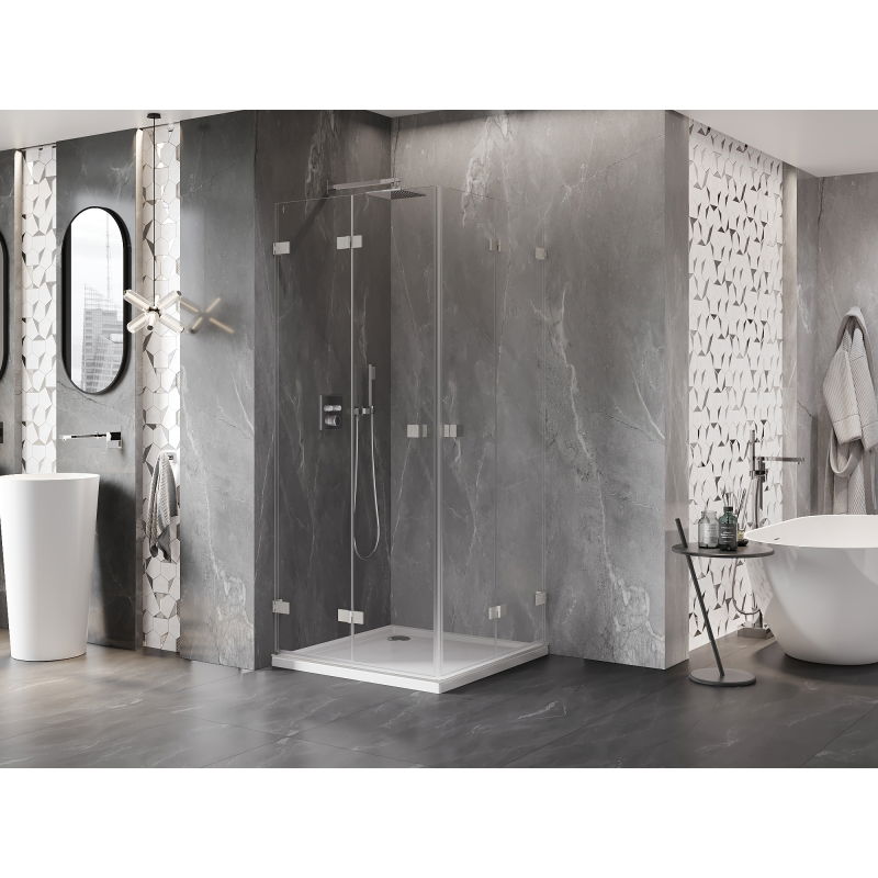 Mexen Lunar-F Duo cabine de douche pliable 75 x 75 cm, transparent, nickel brossé - 836-075L-075P-97-00