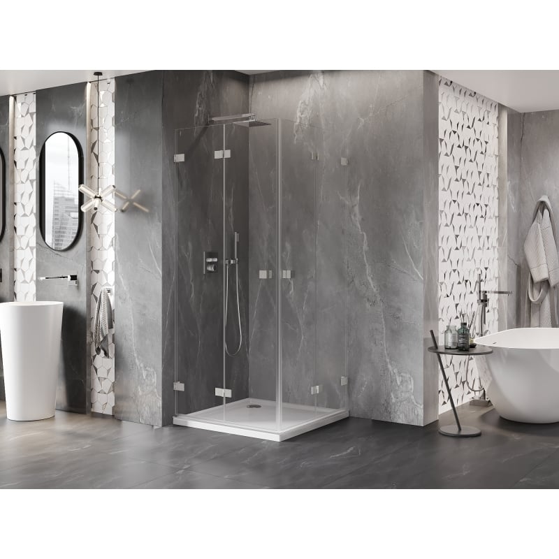 Mexen Lunar-F Duo cabine de douche pliante 90 x 90 cm, transparent, nickel brossé - 836-090L-090P-97-00