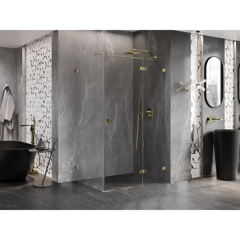 Mexen Lunar T cabine de douche pivotante droite 110 x 100 cm, transparent, or - 834T-110-100-50-00-P