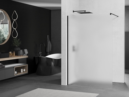 Mexen Kioto paroi de douche Walk-in 100 x 200 cm, givre 8 mm, noire - 800-100-101-70-30