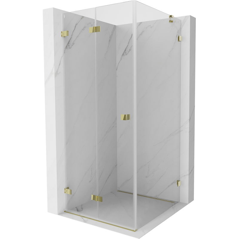 Cabine de douche pliable gauche Mexen Lunar-F 70 x 70 cm, transparent, or - 836-070-070-50-00-L