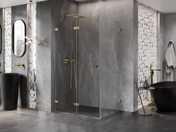 Mexen Lunar-F cabine de douche pliante gauche 85 x 80 cm, transparente, dorée - 836-085-080-50-00-L