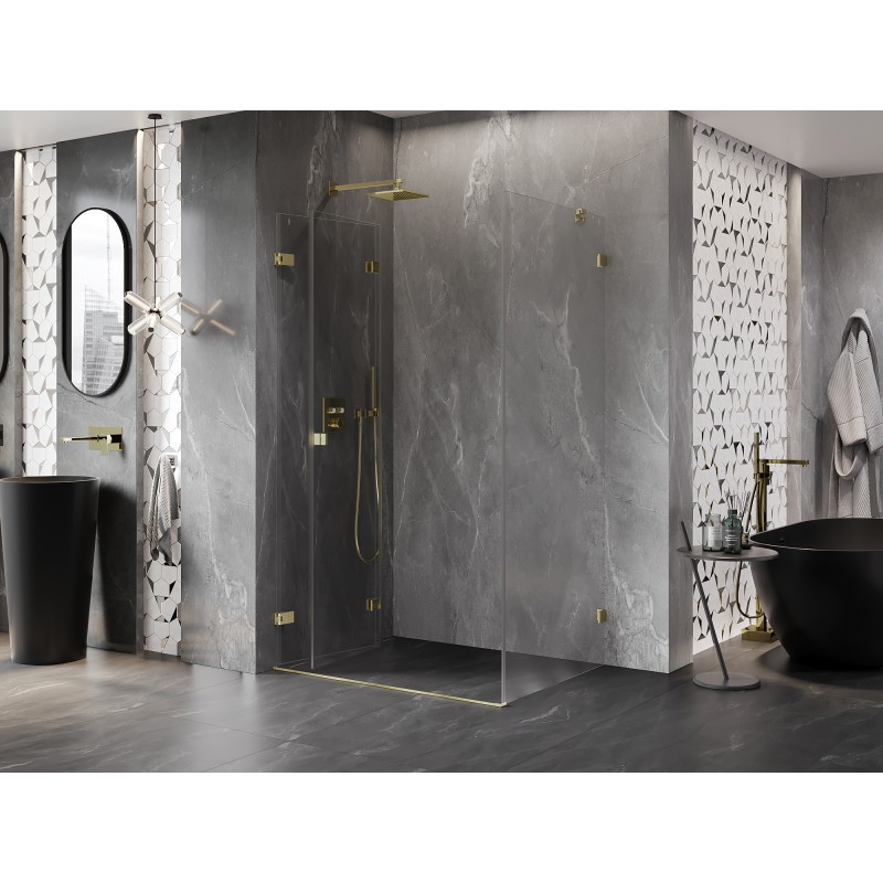Mexen Lunar-F cabine de douche pliante gauche 85 x 80 cm, transparent, or brossé - 836-085-080-55-00-L