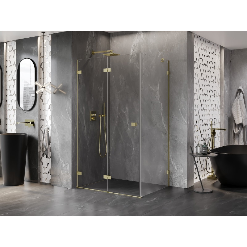 Mexen Lunar-F cabine de douche pliante gauche 85 x 80 cm, transparent, or brossé - 836-085-080-55-00-L