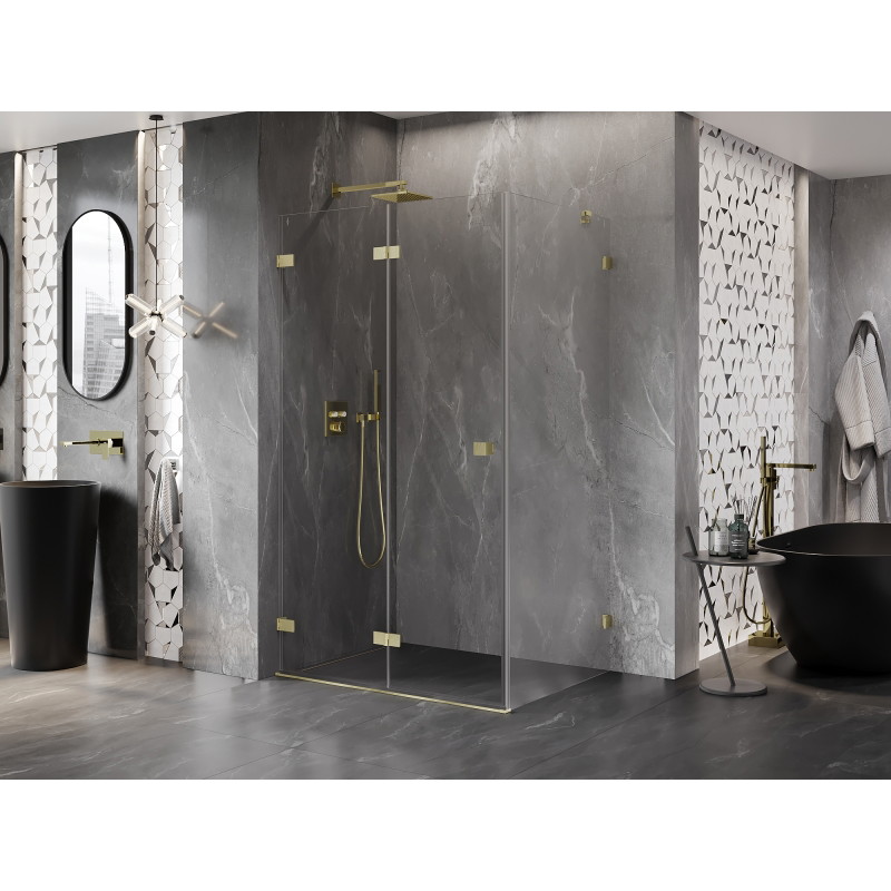 Mexen Lunar-F cabine de douche pliante gauche 85 x 80 cm, transparent, or brossé - 836-085-080-55-00-L