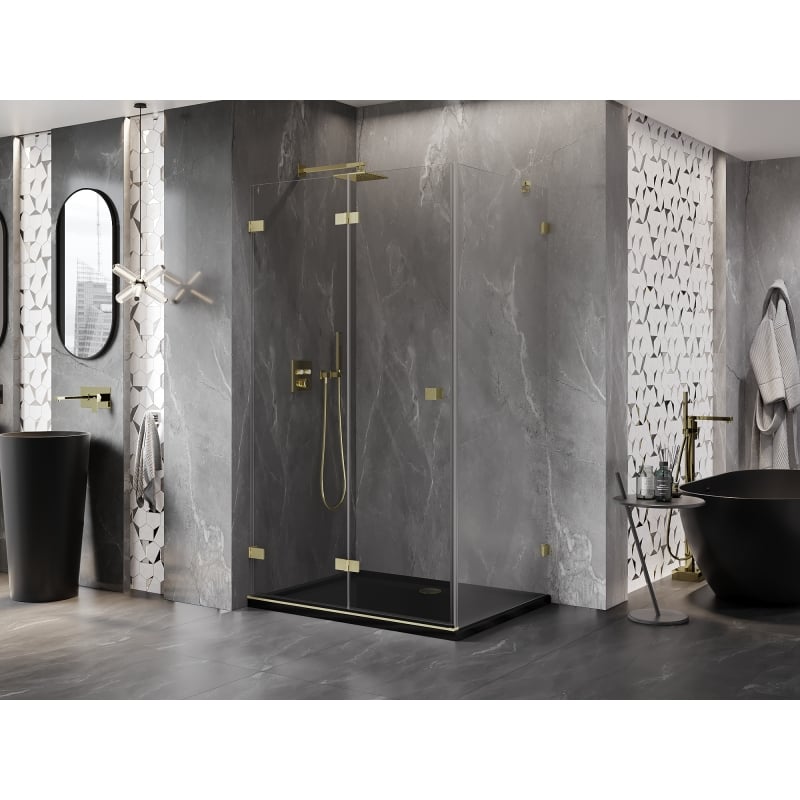 Mexen Lunar-F cabine de douche pliante gauche 95 x 90 cm, transparent, or brossé - 836-095-090-55-00-L