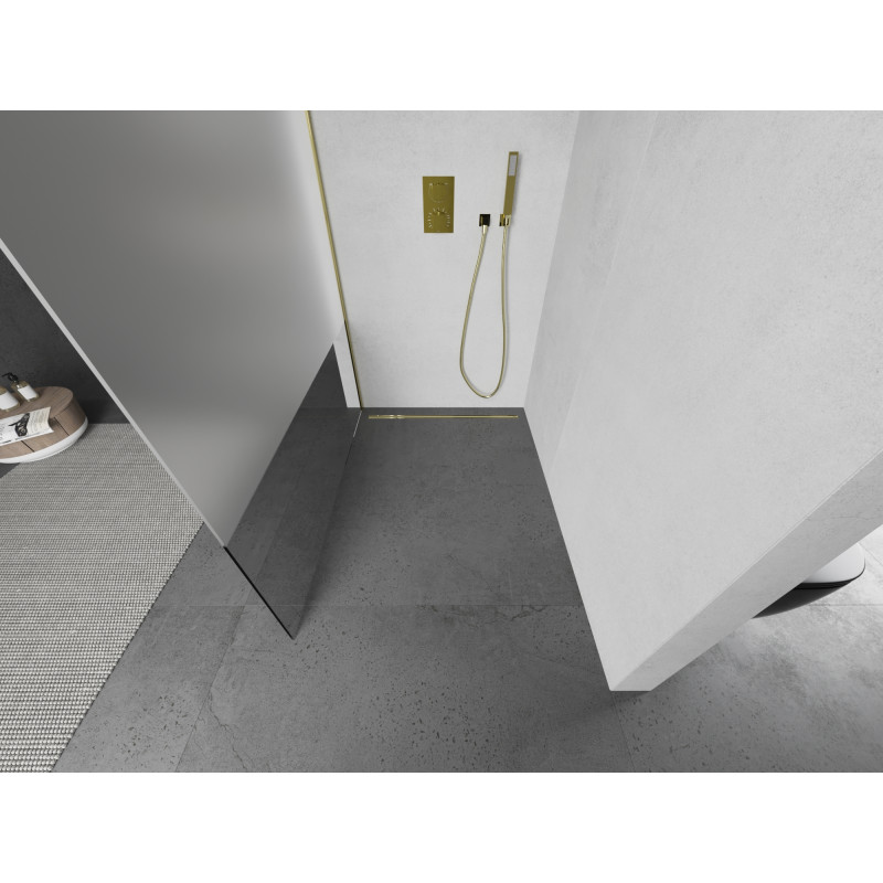 Mexen Kioto paroi de douche Walk-in 110 x 200 cm, transparent/givre 8 mm, dorée - 800-110-101-50-35
