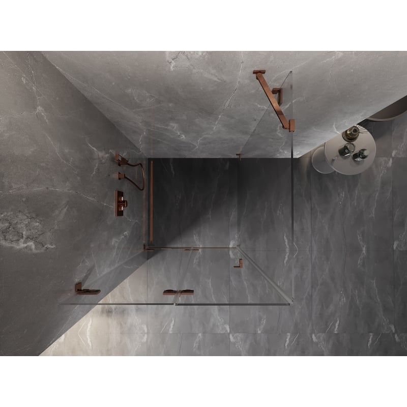 Mexen Lunar-F cabine de douche pliante gauche 90 x 90 cm, transparent, or rose- 836-090-090-60-00-L