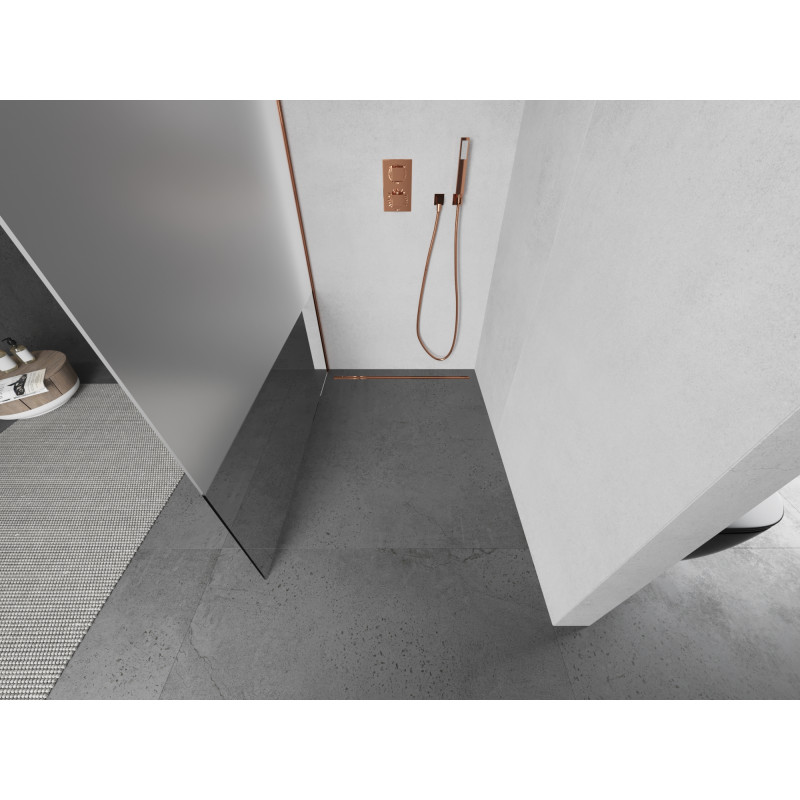 Mexen Kioto paroi de douche Walk-in 90 x 200 cm, transparent/givre 8 mm, or rose - 800-090-101-60-35