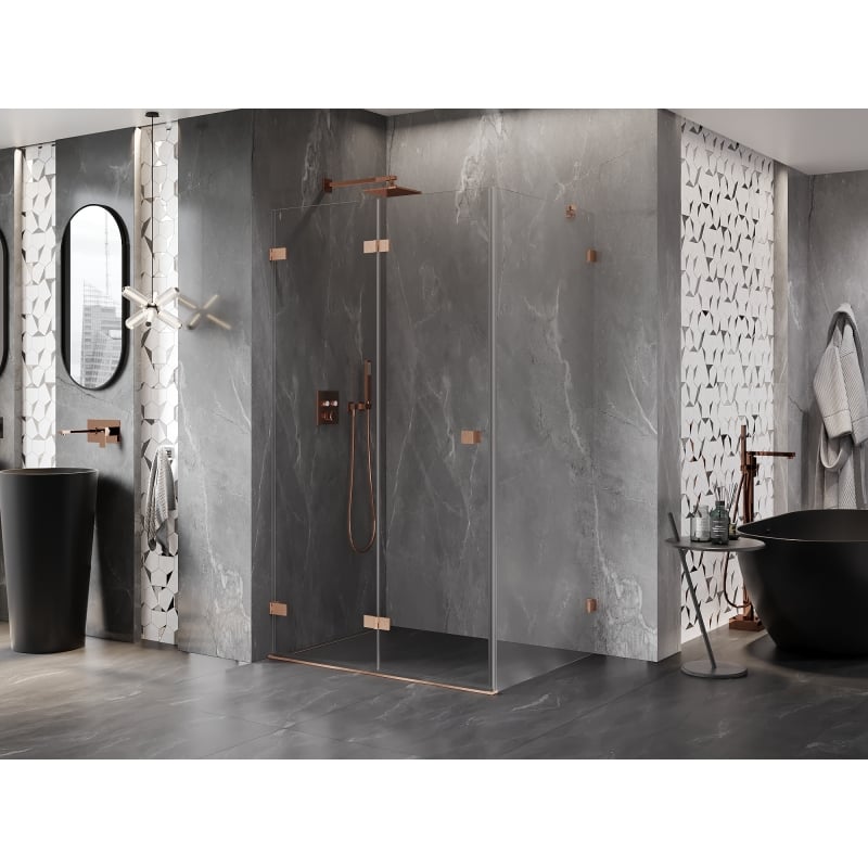 Mexen Lunar-F cabine de douche pliante gauche 100 x 80 cm, transparent, cuivre brossé- 836-100-080-65-00-L