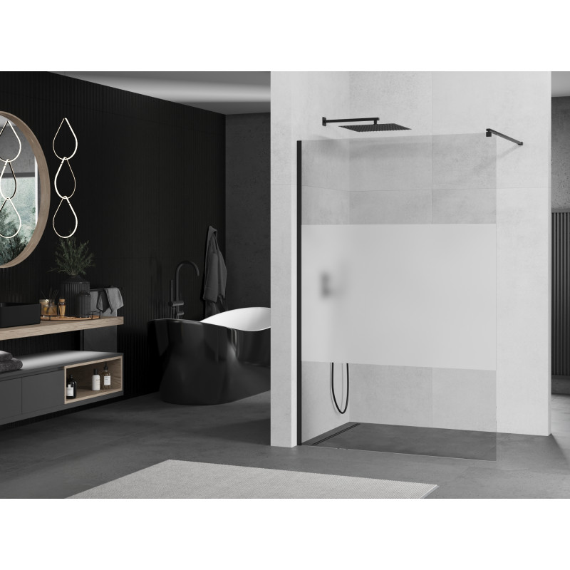 Mexen Kioto paroi de douche Walk-in 110 x 200 cm, transparent/verre dépoli 8 mm, noire - 800-110-101-70-35