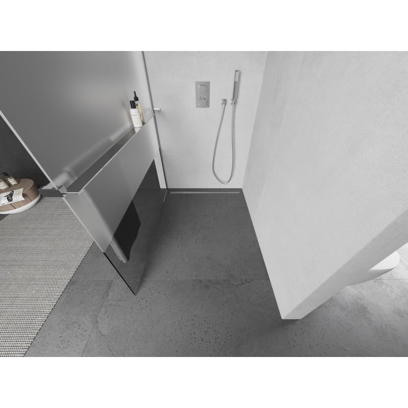 Mexen Kioto+ paroi de douche avec étagère Walk-in 80 x 200 cm, transparent/givre, chrome - 800-080-121-01-35