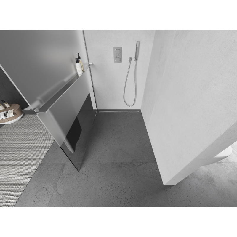 Mexen Kioto+ paroi de douche avec étagère Walk-in 110 x 200 cm, transparent/givre, chrome - 800-110-121-01-35