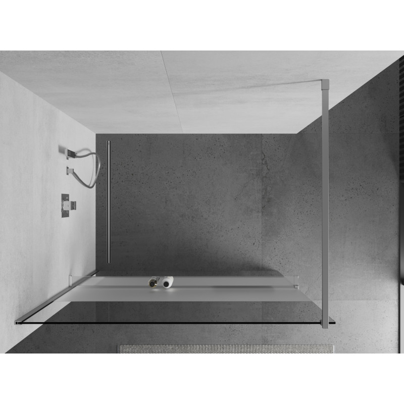 Mexen Kioto+ paroi de douche avec étagère Walk-in 120 x 200 cm, transparent/satiné, chrome - 800-120-121-01-35