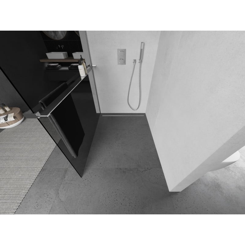 Mexen Kioto+ Paroi de douche avec étagère Walk-in 100 x 200 cm, graphite, chrome - 800-100-121-01-40