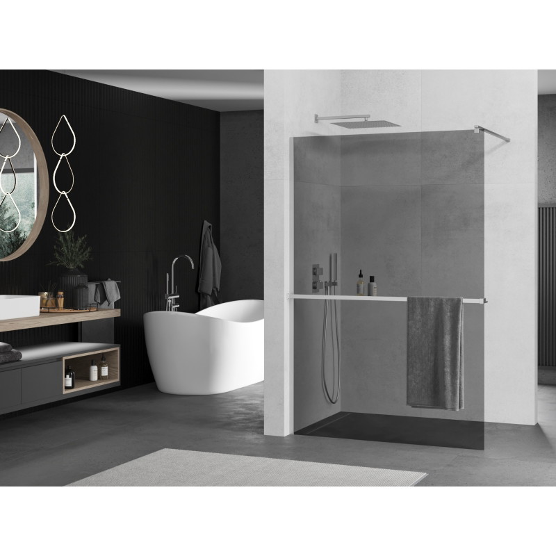 Mexen Kioto+ cloison de douche avec étagère Walk-in 100 x 200 cm, graphite, chrome - 800-100-121-01-40