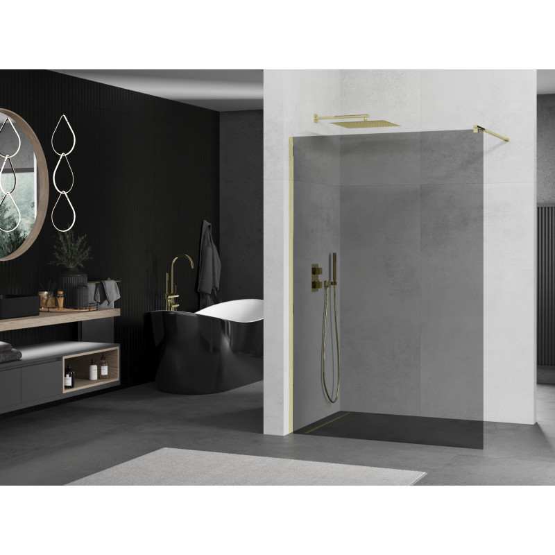 Mexen Kioto paroi de douche Walk-in 110 x 200 cm, graphite 8 mm, or - 800-110-101-50-40