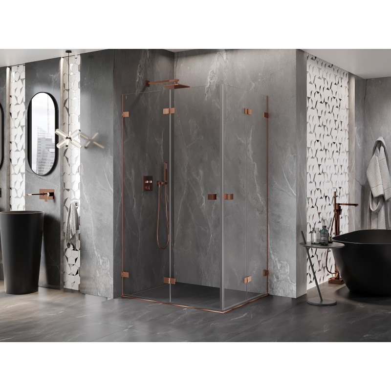 Mexen Lunar-F Duo cabine de douche pliante 95 x 70 cm, transparent, or rose - 836-095L-070P-60-00