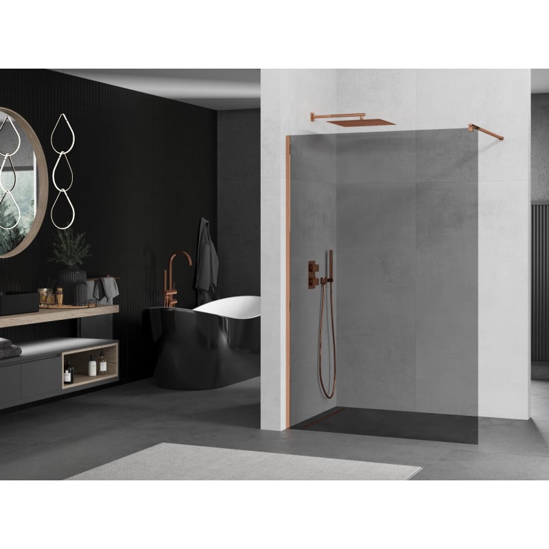 Mexen Kioto paroi de douche Walk-in 80 x 200 cm, graphite 8 mm, or rose - 800-080-101-60-40