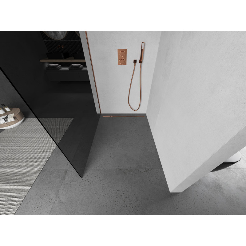 Mexen Kioto paroi de douche Walk-in 100 x 200 cm, graphite 8 mm, or rose - 800-100-101-60-40