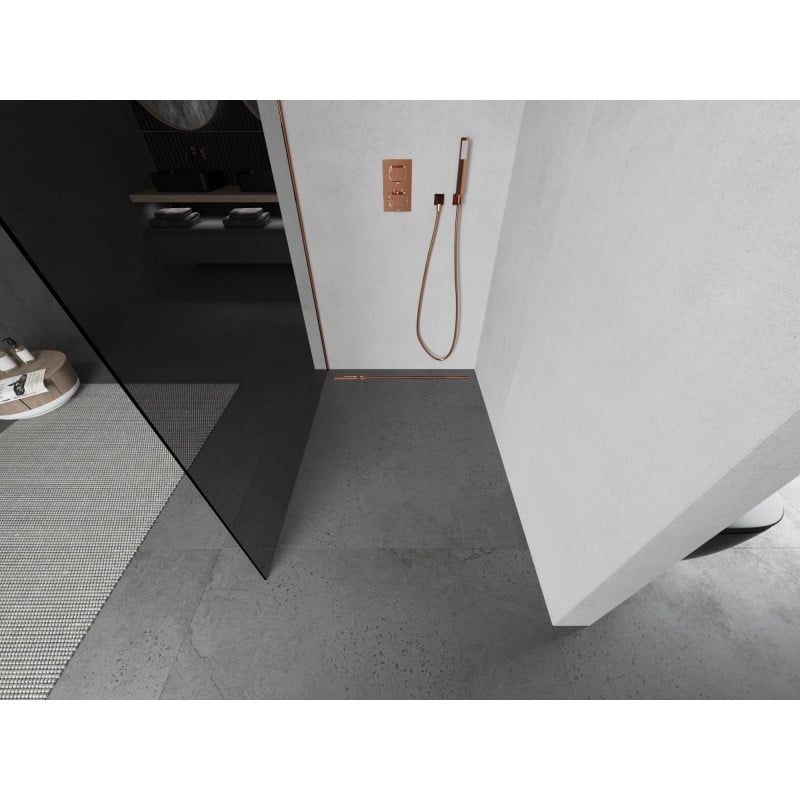Mexen Kioto paroi de douche Walk-in 110 x 200 cm, graphite 8 mm, or rose - 800-110-101-60-40
