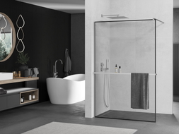 Mexen Kioto+ paroi de douche avec étagère Walk-in 70 x 200 cm, cadre noir, chrome - 800-070-121-01-70