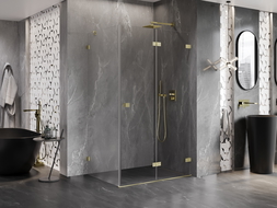 Mexen Lunar-F cabine de douche pliante droite 100 x 80 cm, transparent, or brossé - 836-100-080-55-00-P