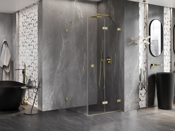 Mexen Lunar-F cabine de douche pliante droite 90 x 90 cm, transparent, or brossé - 836-090-090-55-00-P