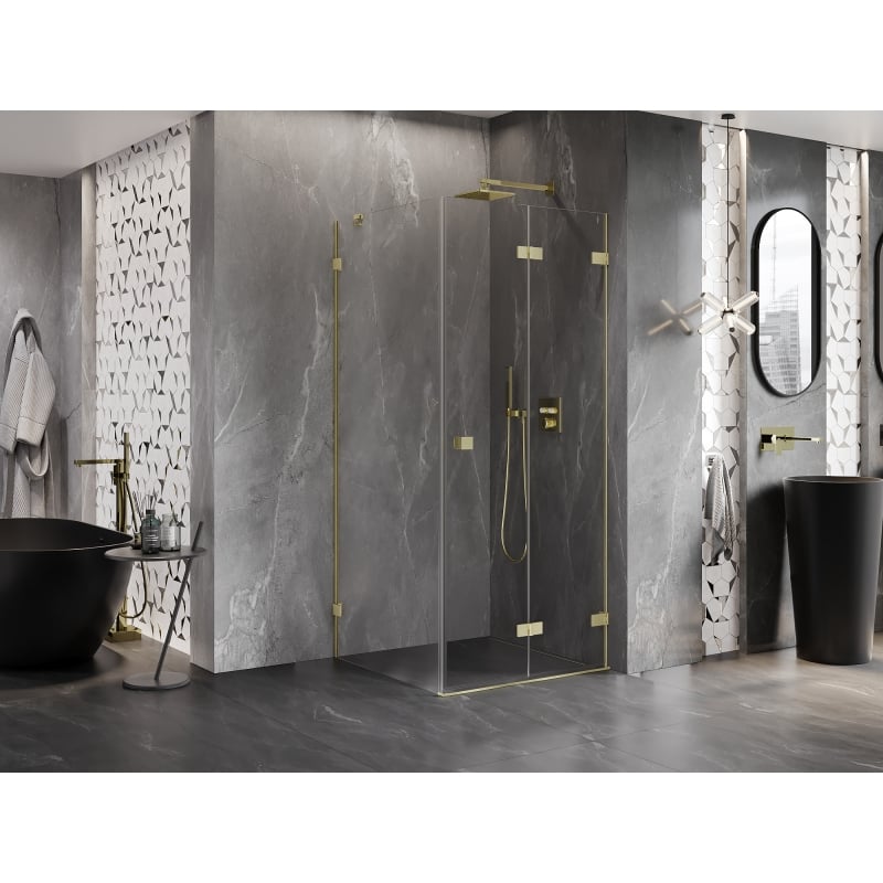 Mexen Lunar-F cabine de douche pliante droite 100 x 100 cm, transparent, or brossé - 836-100-100-55-00-P