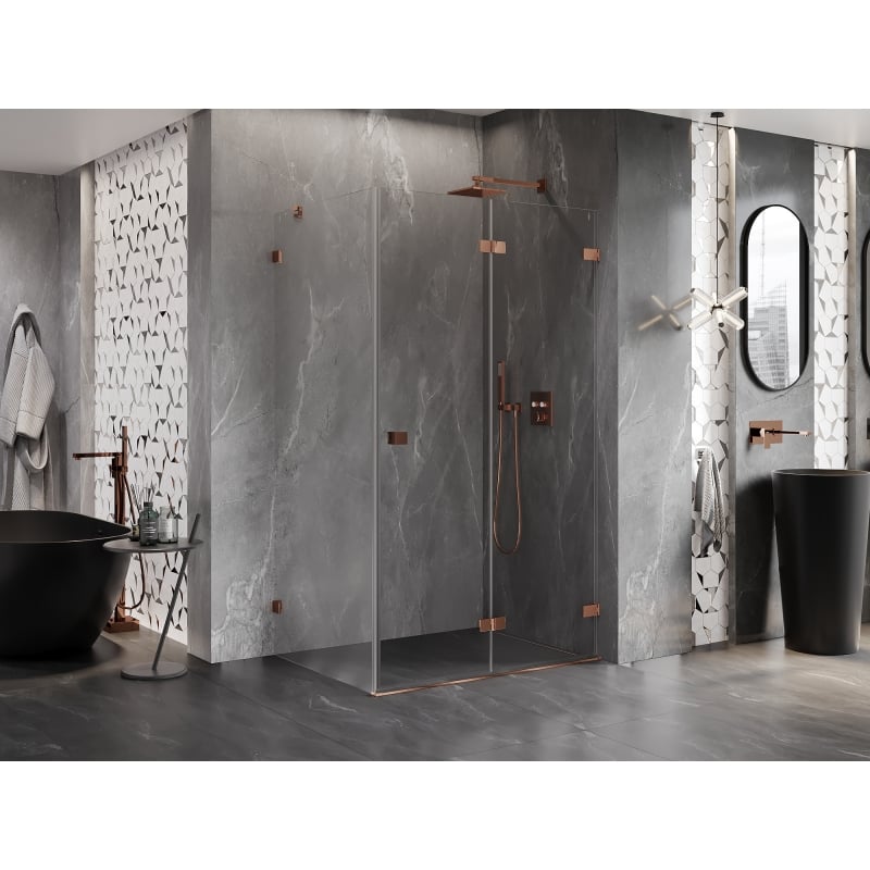 Mexen Lunar-F cabine de douche pliante droite 85 x 80 cm, transparent, or rose- 836-085-080-60-00-P
