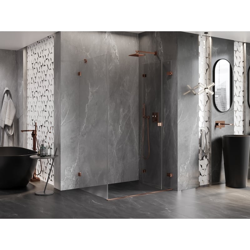 Mexen Lunar-F cabine de douche pliante droite 95 x 90 cm, transparent, or rose- 836-095-090-60-00-P