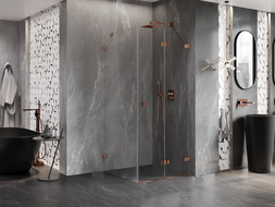 Mexen Lunar-F cabine de douche pliante droite 100 x 100 cm, transparente, or rose- 836-100-100-60-00-P