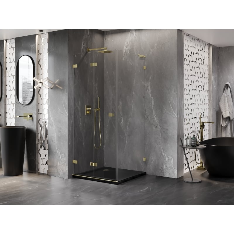 Mexen Lunar-F L cabine de douche pliante gauche 90 x 90 cm, transparent, or - 836L-090-090-50-00-L